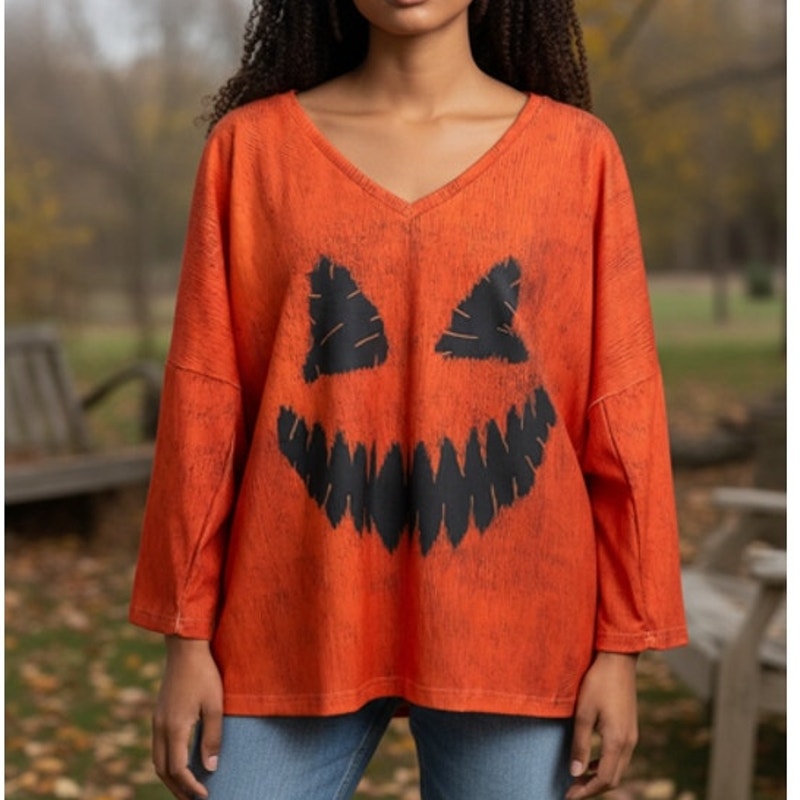 BRAND NEW ~ Women's Festive HALLOWEEN Jack-O-Lantern Long Sleeve Heavy Top ~ XXL