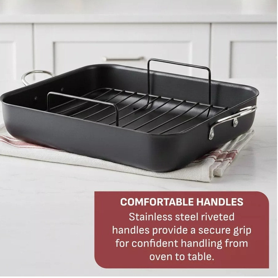 BRAND NEW ~ T-Fal Black Simply Cook 13"x16" Nonstick Roaster & Removeable Rack