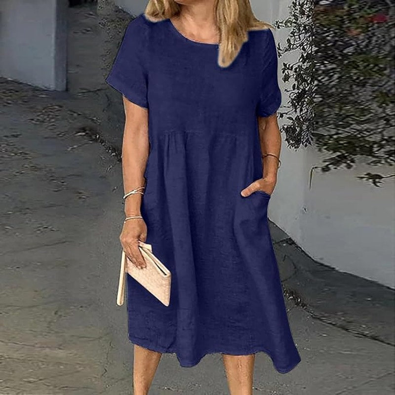 NWT ~ Navy Blue Short Sleeve Side Pockets Casual Short Dress ~ Women's LARGE
