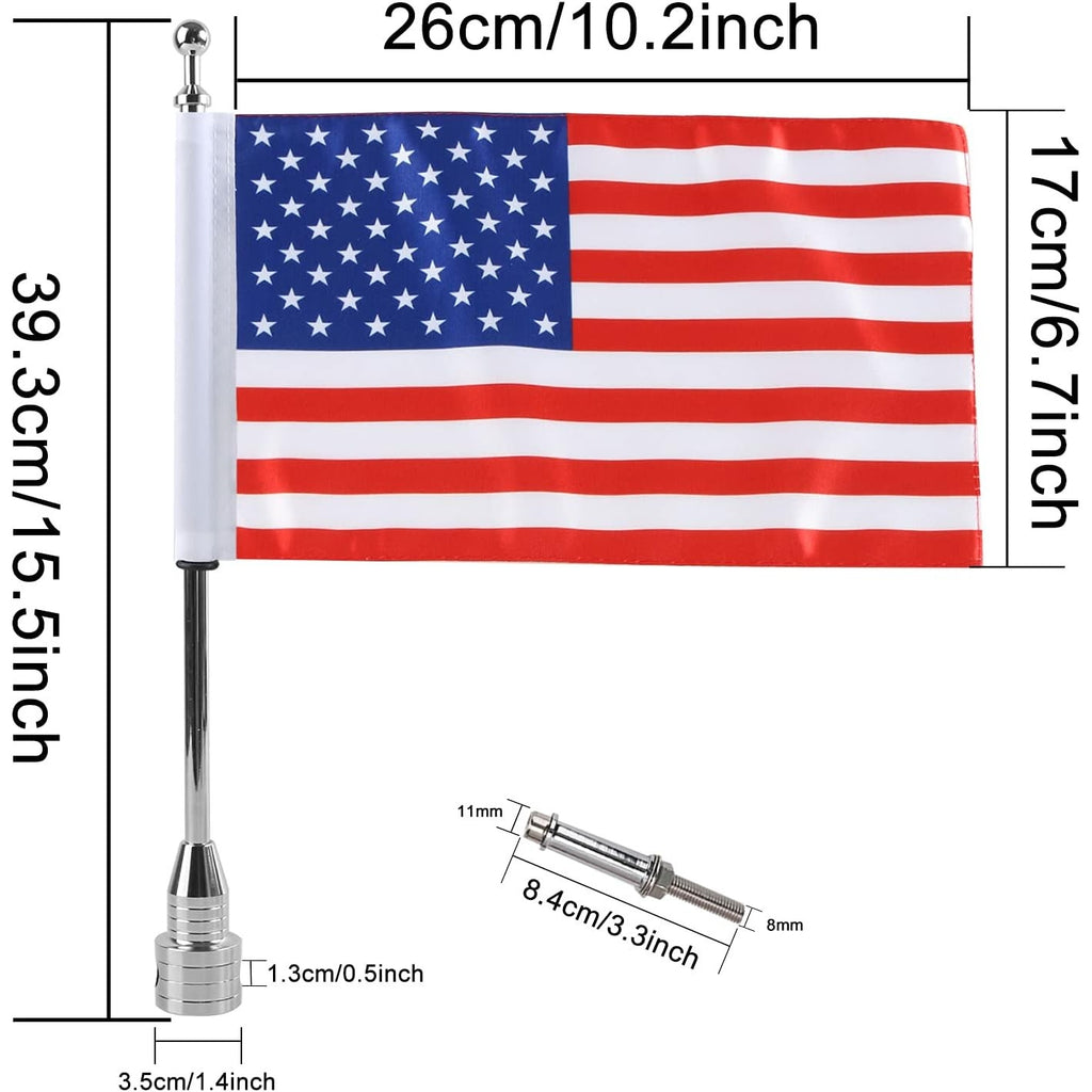 BRAND NEW ~ Set/2 Universal Motorcycle Flagpoles Mounts & American Flags USA