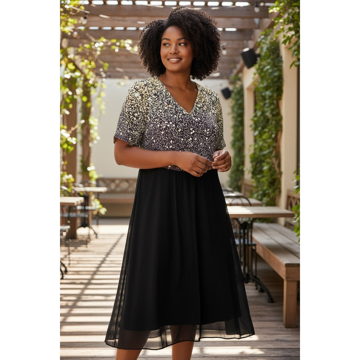 NWT ~ Black Chiffon Dress Casual Short Sleeve Irregular Hem ~ Plus Size 3X