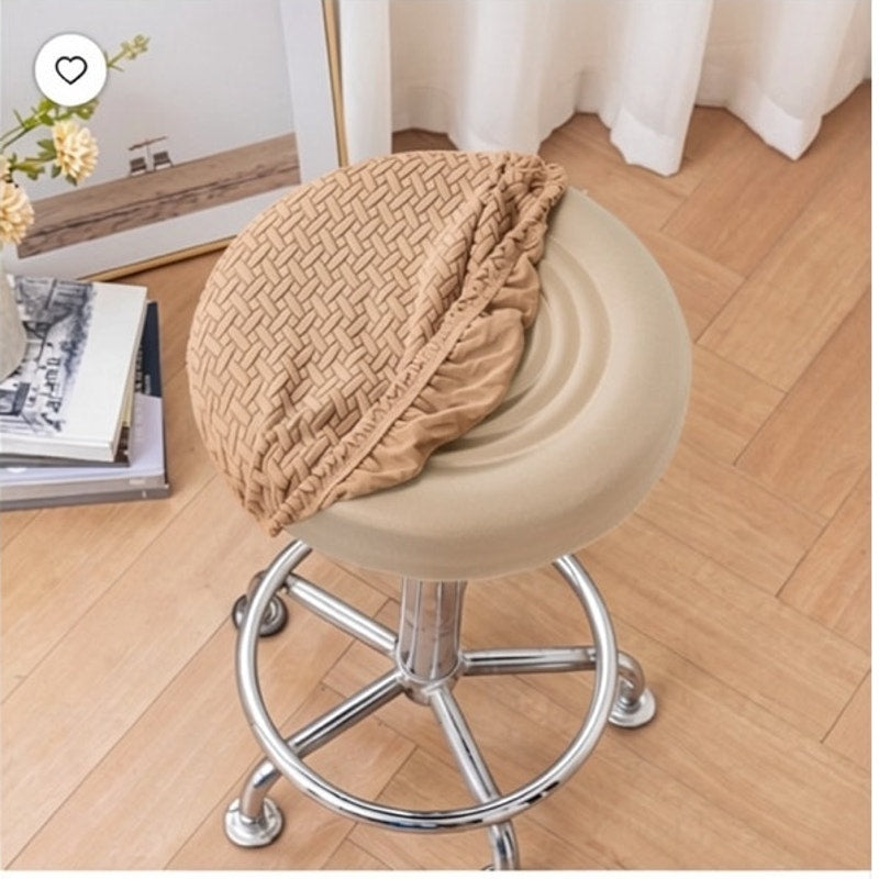 BRAND NEW ~ Set/4 Tan Round Barstool Stool Chair Covers with Elastic Fits 12-14"