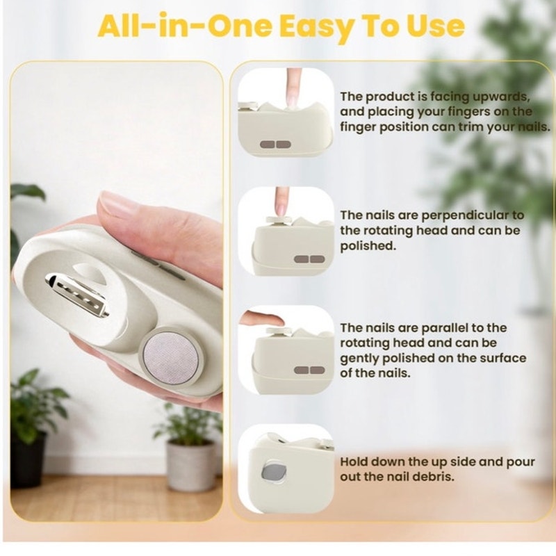 BRAND NEW ~ 2 in 1 Electric Nail Clipper Trimmer Polishing LED Light & Storage