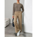NWT ~ Women's Tan & Black Striped Casual Knit Pantsuit Sweater Set ~ Size MEDIUM
