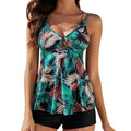 NWT ~ Women's Black & Green Tropical Tankini & Tummy Control Boy Shorts ~ XL
