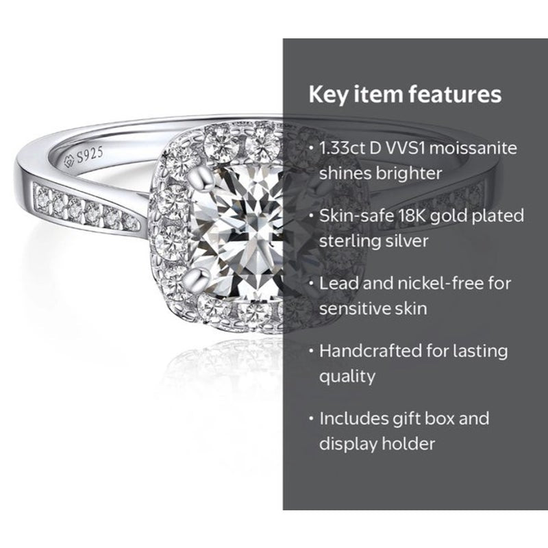 BRAND NEW ~ 1 Carat Moissanite MomentWish Sterling Silver Engagement Ring ~ 6.5