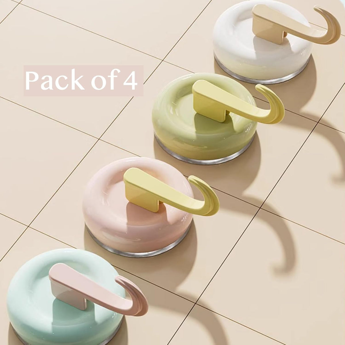 NWT ~ Set/4 Pastel Color Heavy Duty No-Drill Reusable Vacuum Suction Hooks
