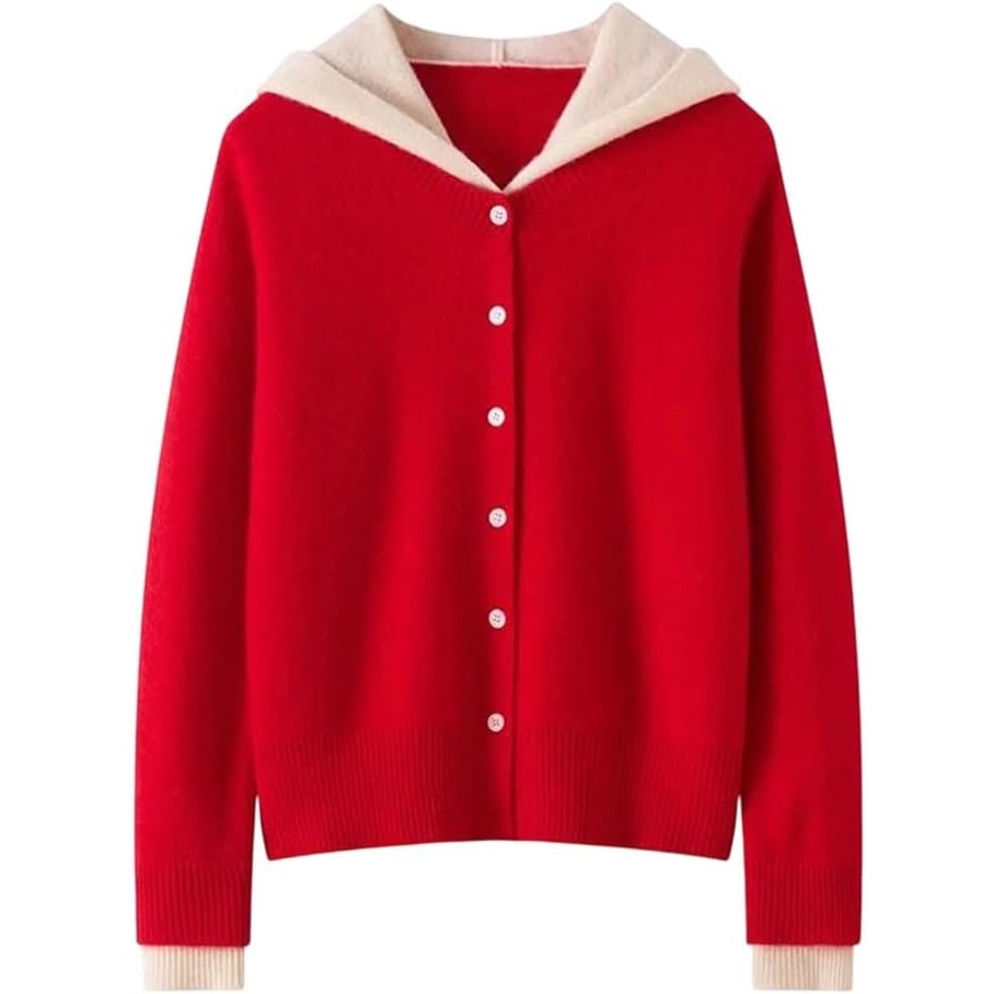 NWT ~ Red & White Double Cardigan Sweater Hoodie ~ Women's Size MEDIUM