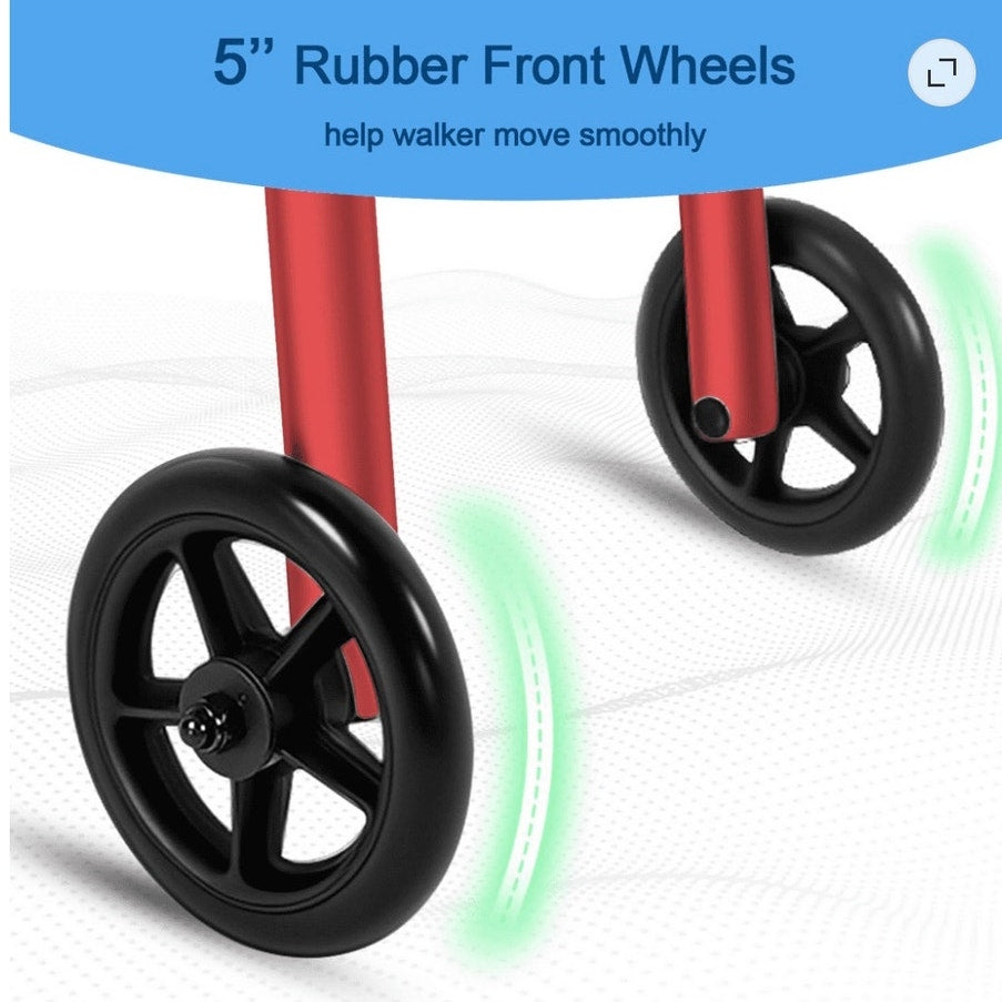 BRAND NEW ~ Red Lightweight Folding Walker for Seniors with Wheels & Skis Glides