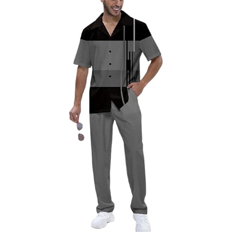 NWT ~ 2 Piece Men's Gray & Black Short Sleeve Shirt Pants Outfit Set ~ 3XL