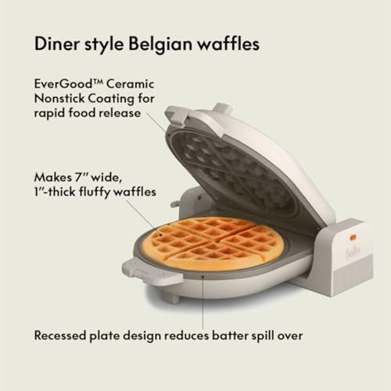 BRAND NEW ~ Bella Flip-n-Store Ceramic Nonstick Belgian Waffle Maker in Oatmilk