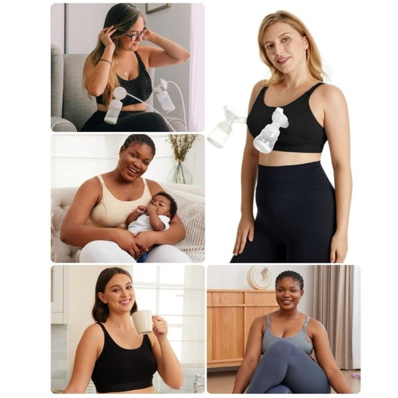 NWT ~ Momcozy Black Maternity Hands-Free Pumping Nursing Bra ~ Women's Size XL