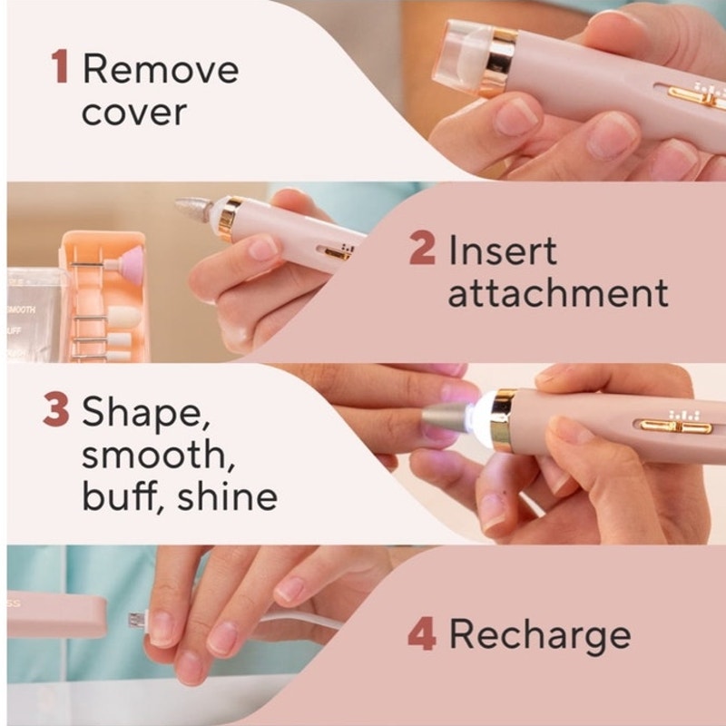 BRAND NEW ~ Pink Finishing Touch Rechargeable Mani Pedi Device & 6 Attachments