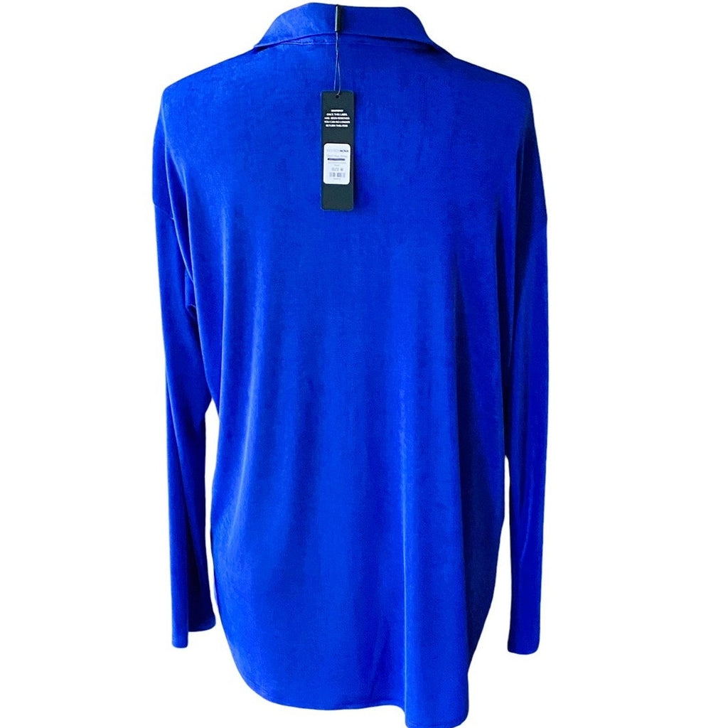 NWT ~ FASHION NOVA Royal Blue Don't Stop Slinky Button Front Top ~ Women's MED.