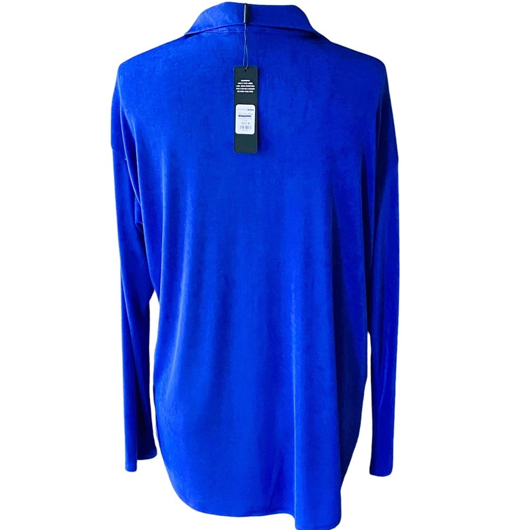 NWT ~ FASHION NOVA Royal Blue Don't Stop Slinky Button Front Top ~ Women's MED.
