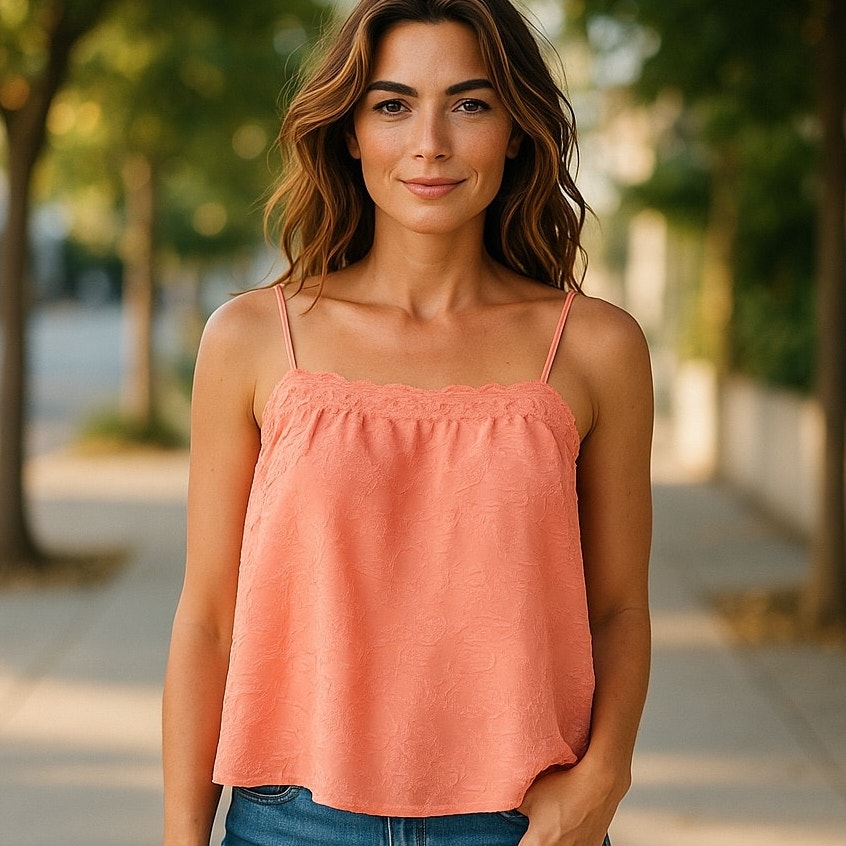 NWT ~ OPHELIA ROE Peach Orange Smocked Babydoll Boho Halter Top ~ Women's XL
