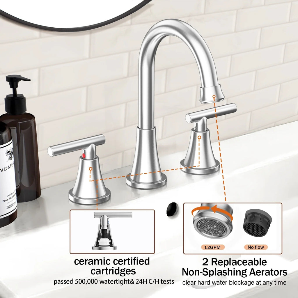 BRAND NEW ~ Brushed Nickel Bathroom Sink 3 Hole Faucet Pop Up Drain Supply Lines