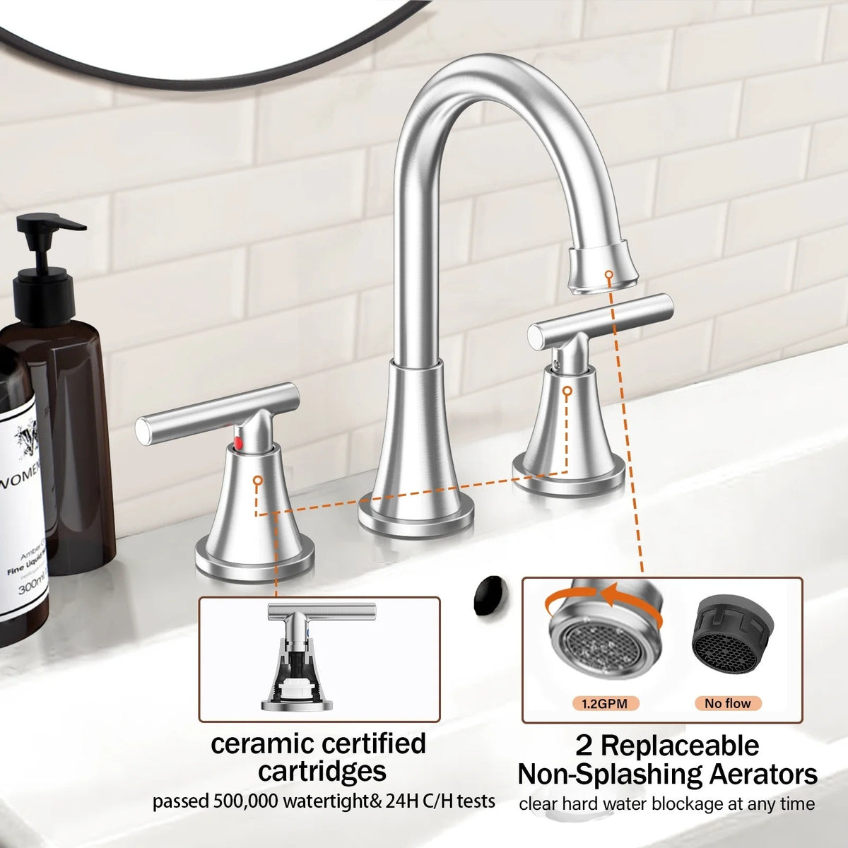 BRAND NEW ~ Brushed Nickel Bathroom Sink 3 Hole Faucet Pop Up Drain Supply Lines