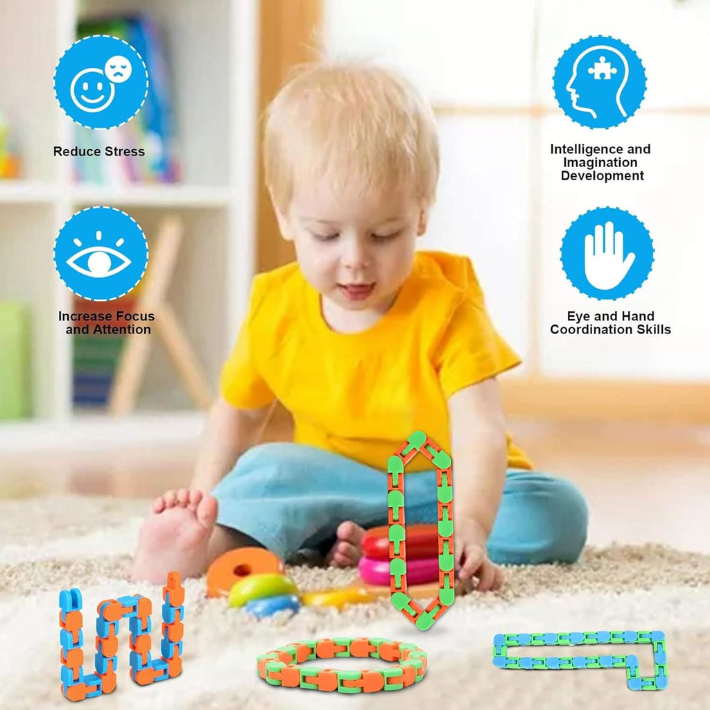 BRAND NEW ~ 8Pcs 24Links Wacky Tracks Fidget Toys for Kids ~ 11" Each
