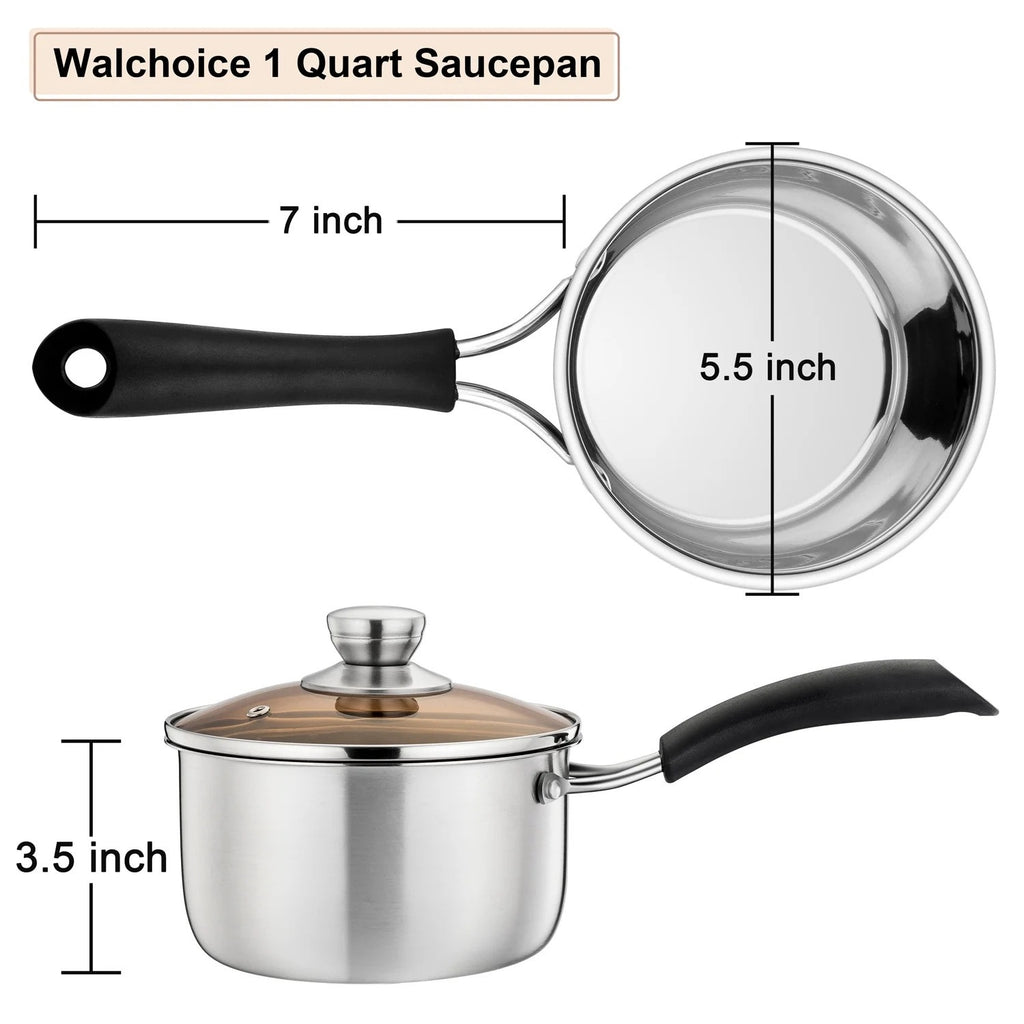 BRAND NEW ~ 1 Quart Saucepan Stainless Steel Soup Milk Pan with Transparent Lid