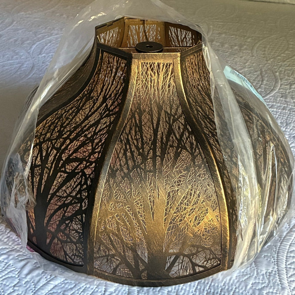 BRAND NEW ~ Large Intricate Etched Octagonal Antique Bronze Gold Metal Lampshade