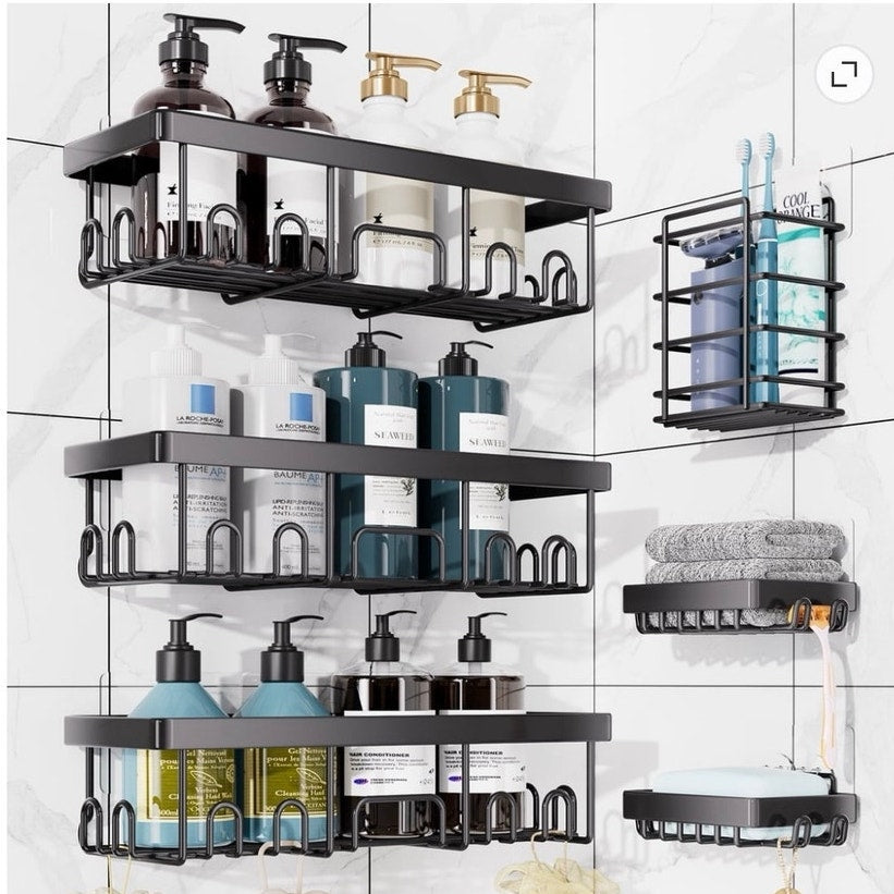 BRAND NEW ~ Set/6 Black Large Capacity Shower Caddies Bathroom Caddy Organizers