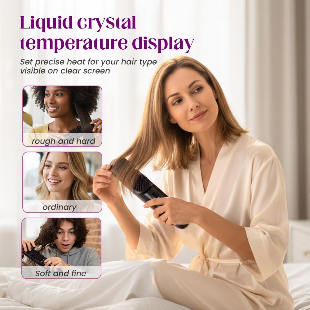 BRAND NEW ~ Cordless LCD Temperature Display White Straightening Hair Brush Comb