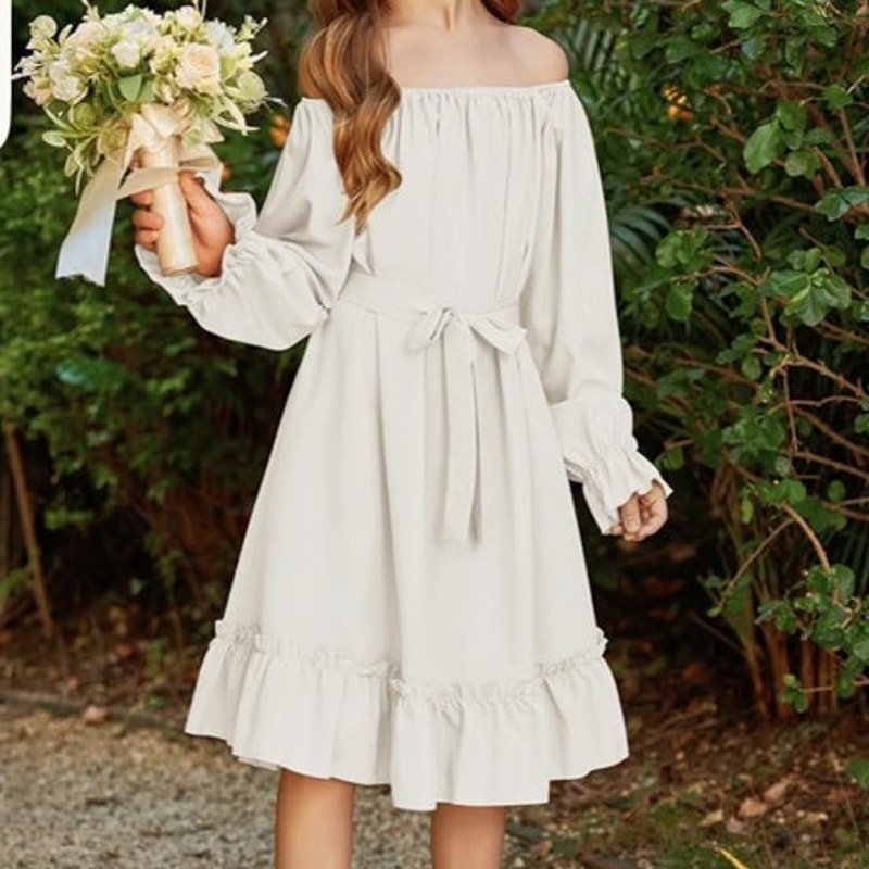 NWT ~ Bohemian White Stretchy Neckline Long Sleeve Boho Prairie Dress ~ Size 4