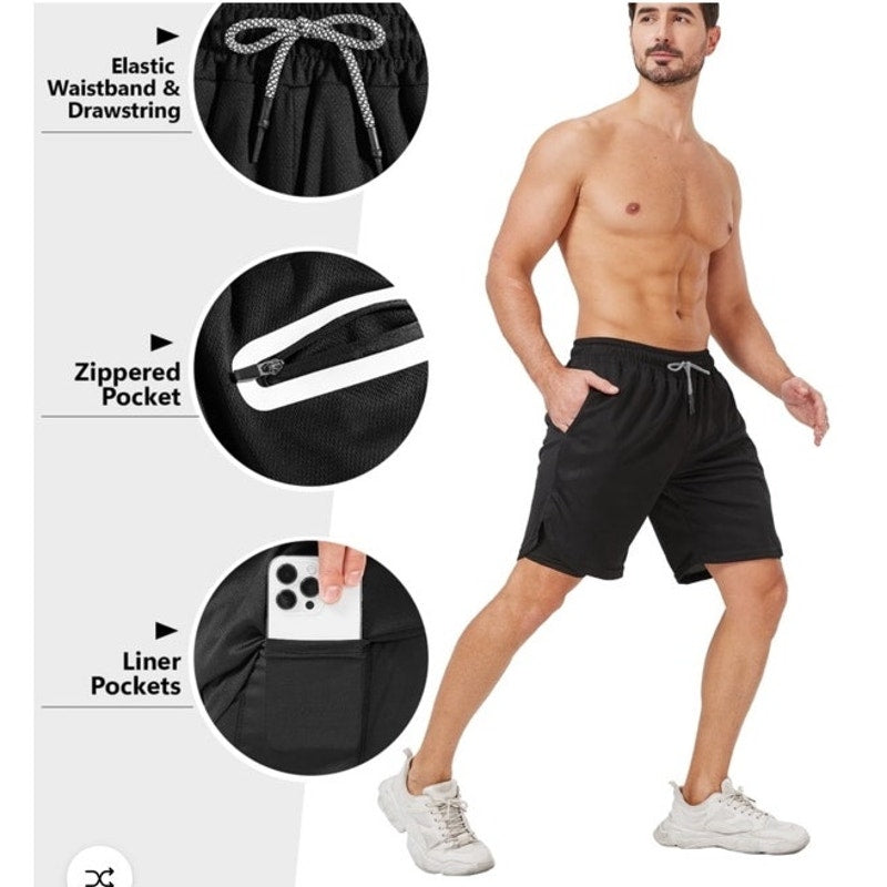 NWT ~ Set/3 Men's Workout 2-in-1 Gym Shorts with Pockets Liner & Towel Loop XXL