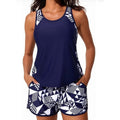 NWT ~ Tummy Control Two-Piece Tankini Swimsuit Sporty Swim Shorts Pockets ~ 12