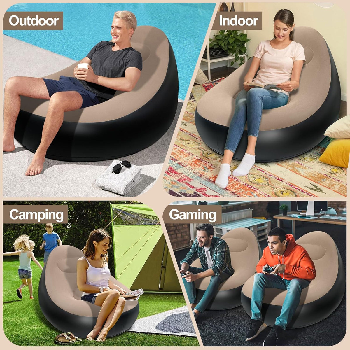 NWT ~ Inflatable Waterproof Blow Up Brown Portable Chair & Ottoman