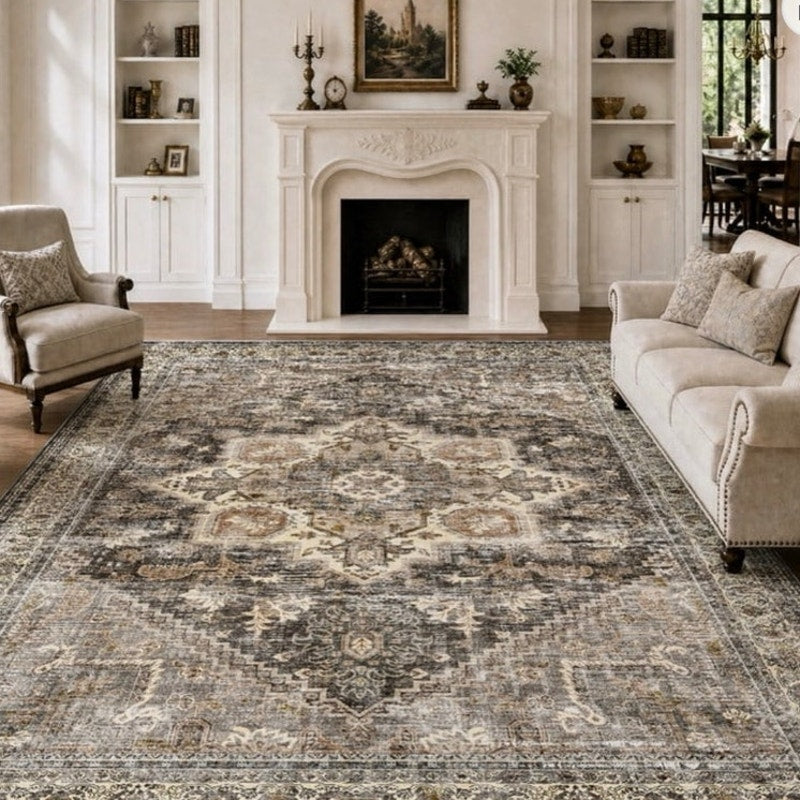 BRAND NEW ~ Brown 8'x10' Area Rug Retro Boho Floral Distressed Indoor Carpet