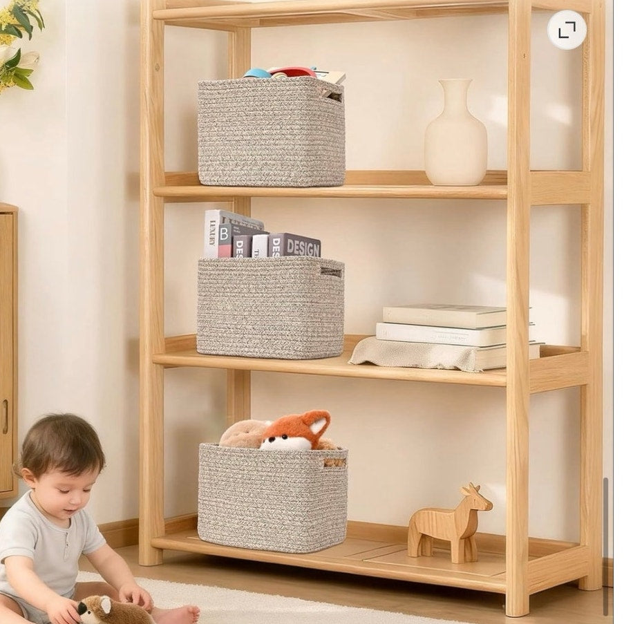 BRAND NEW ~ Set/3 Jute Woven Cotton Rope Storage Baskets Bins Shelves Organizer