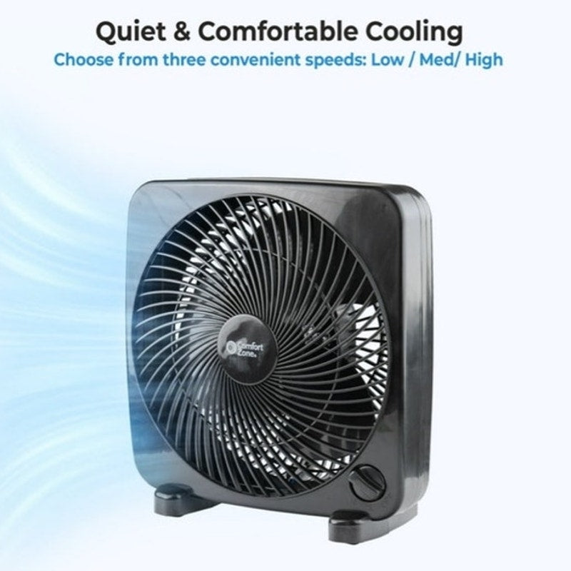 BRAND NEW ~ Comfort Zone 9" Portable Black 3 Speeds Quiet Compact Box Fan
