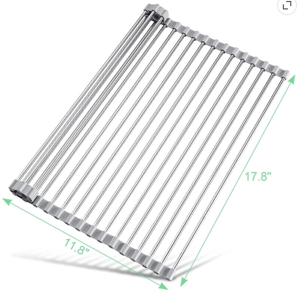 BRAND NEW ~ Stainless Steel Roll Up Kitchen Sink Dish Drying Rack Over The Sink