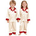 NWT ~ Children's Cream & Red Satin Pajamas Unisex Boys Girls Youth PJ's ~ 10/12