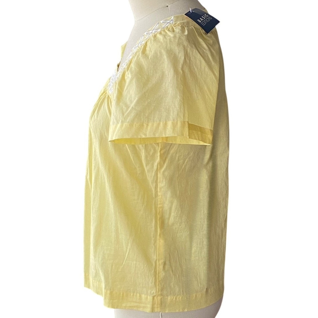 NWT ~ Yellow Embroidered Boho Square Neckline Bohemian Blouse ~ Women's LARGE