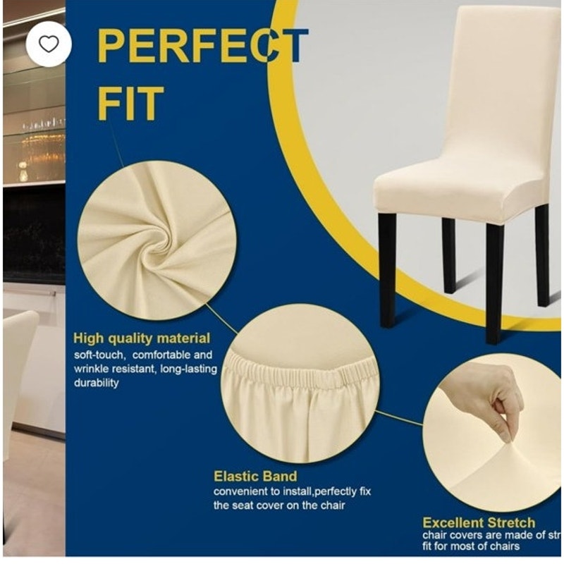 BRAND NEW Set/6 Banquet Beige Universal Stretchy Armless Chair Covers Slipcovers