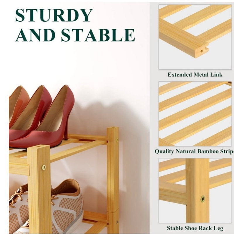 BRAND NEW ~ Natural Bamboo Wood 3-Tier Shoe Rack Shoe Storage Organizer