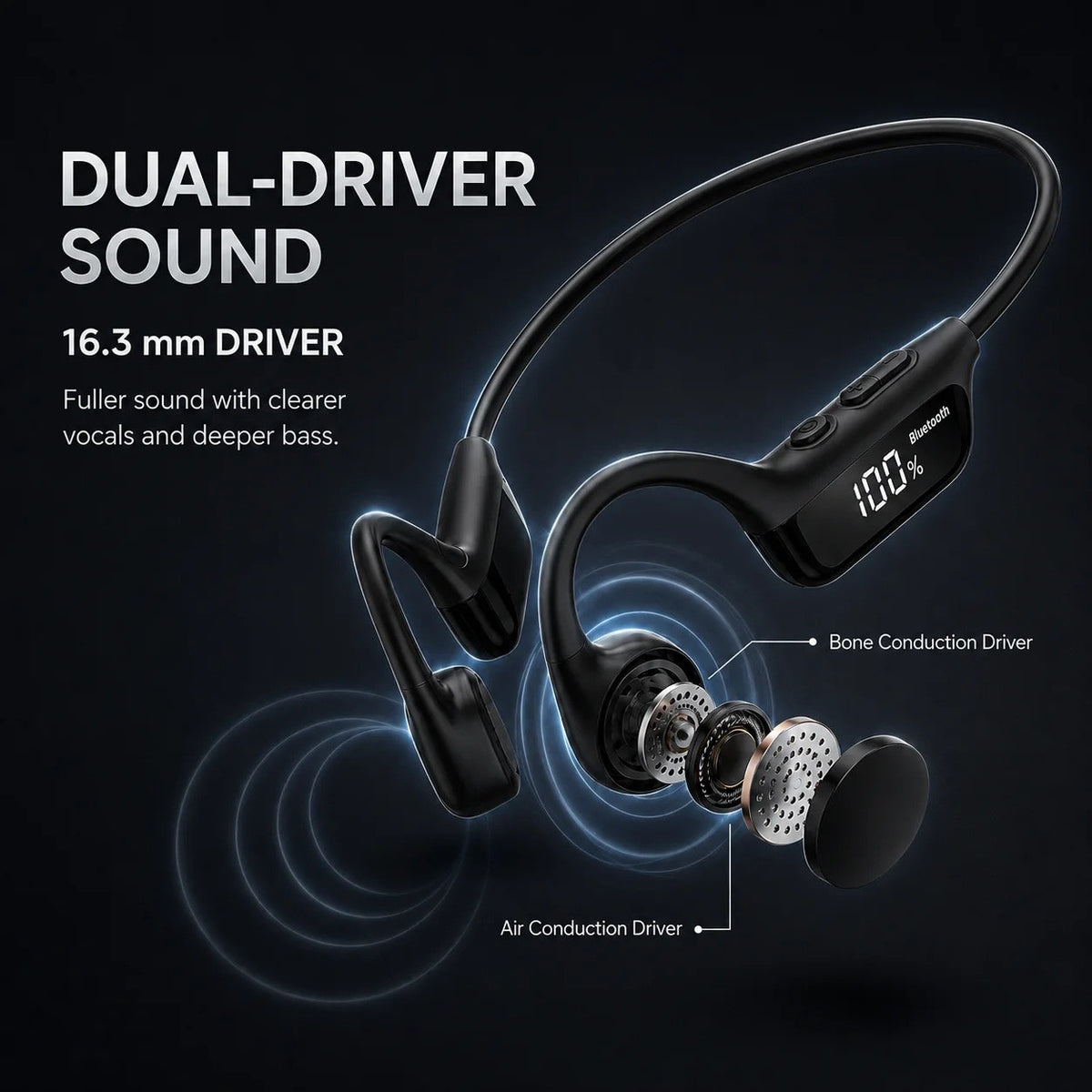 BRAND NEW Bone Conduction Bluetooth 6.0 Headphones Open Ear LED Display Earbuds