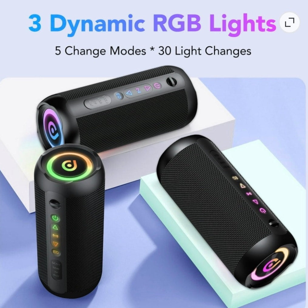 BRAND NEW ~ Black Portable Bluetooth Waterproof Loud LED Lights Wireless Speaker