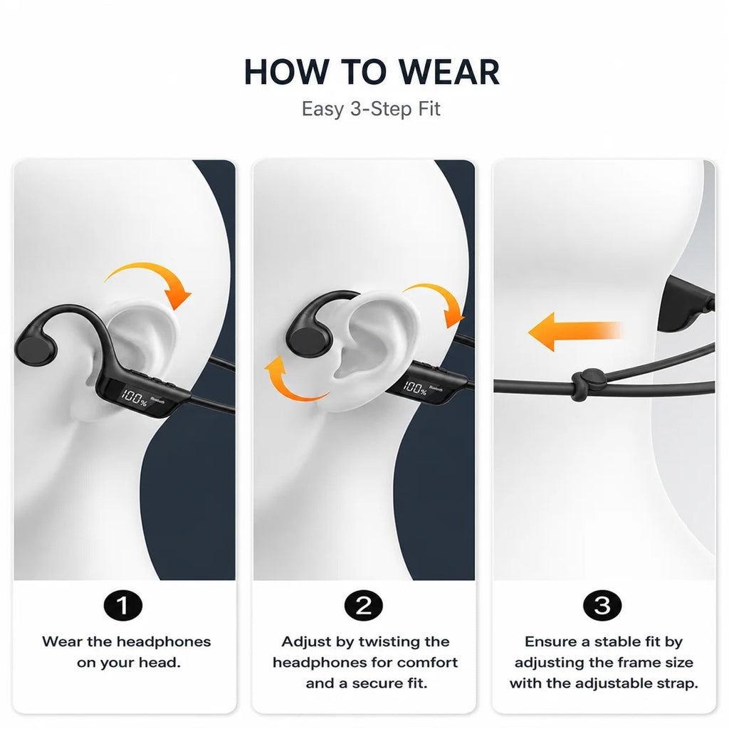 BRAND NEW Bone Conduction Bluetooth 6.0 Headphones Open Ear LED Display Earbuds