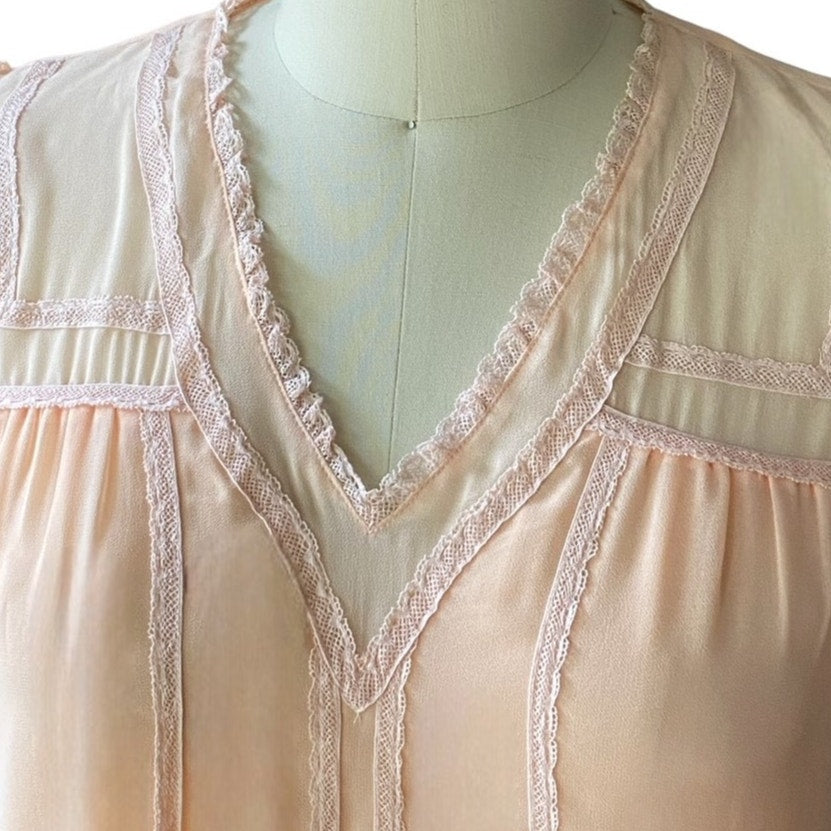 NWT ~ 1.STATE Peach Boho Lace Feminine Bohemian Short Sleeve Blouse ~ MEDIUM