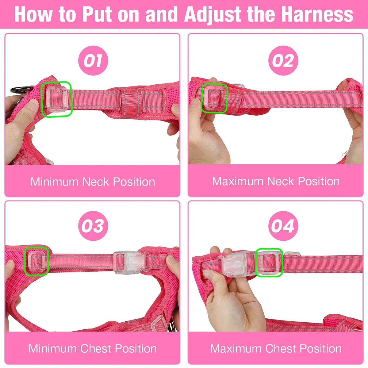 BRAND NEW ~ Pink No Pull Reflective Adjustable Dog Harness Vest & Handle MEDIUM