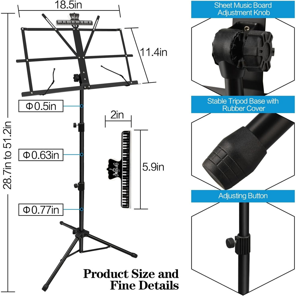 BRAND NEW ~ Black Music Stand with Sheet Clip Holder & Carrying Bag