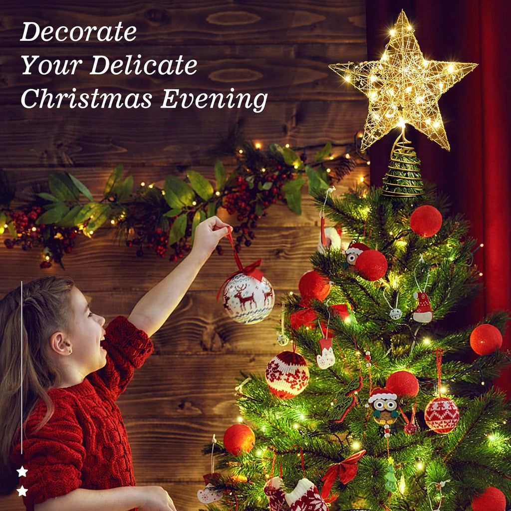 BRAND NEW ~ Lighted Christmas Star Tree Topper 8 Lighting Modes & Remote ~ 9.8"