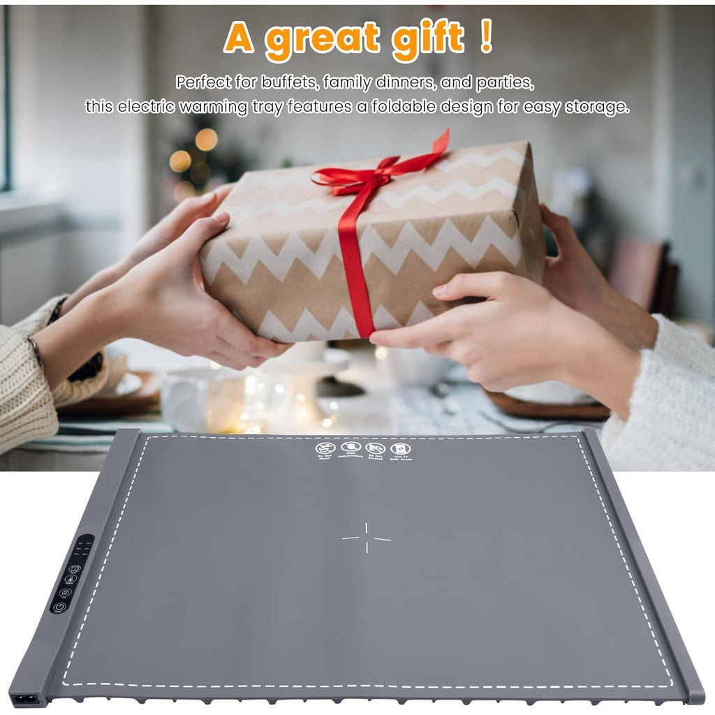 NWT ~ Large Gray Silicone Foldable Warming Mat Tray ~ 3 Adjustable Temperatures