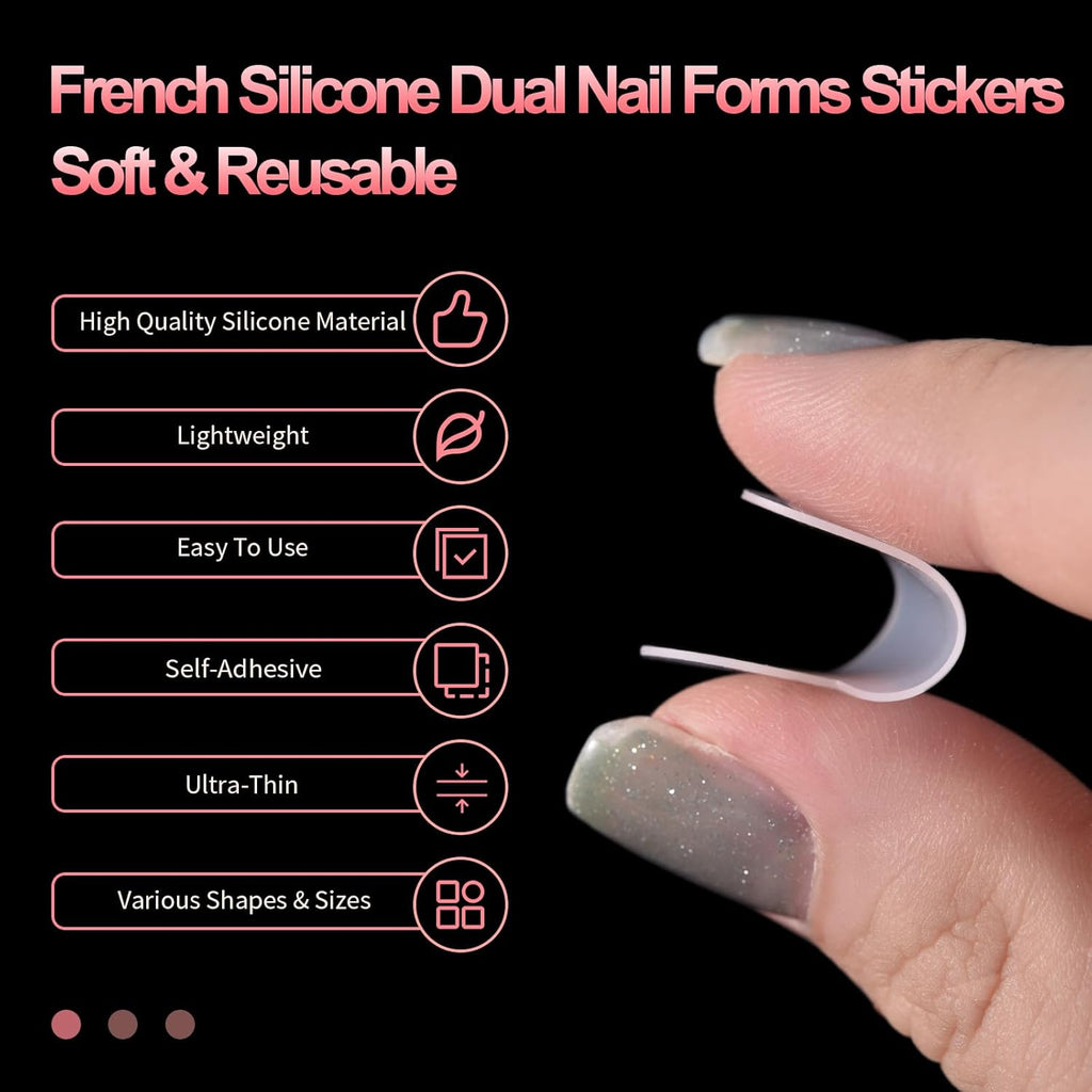 BRAND NEW ~ 216pcs 5 Shapes Nail Tips Stickers Reusable Silicone Gel Extension