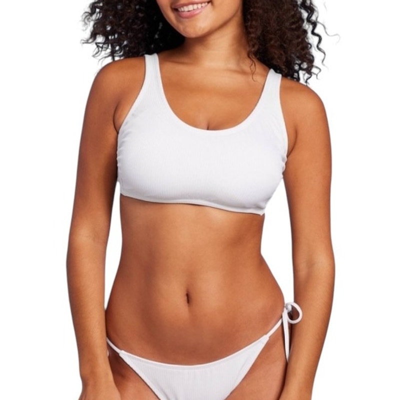NWT ~ Wild Fable White Ribbed Bralette Bikini Swimsuit Top ~ Size D/DD 8-10