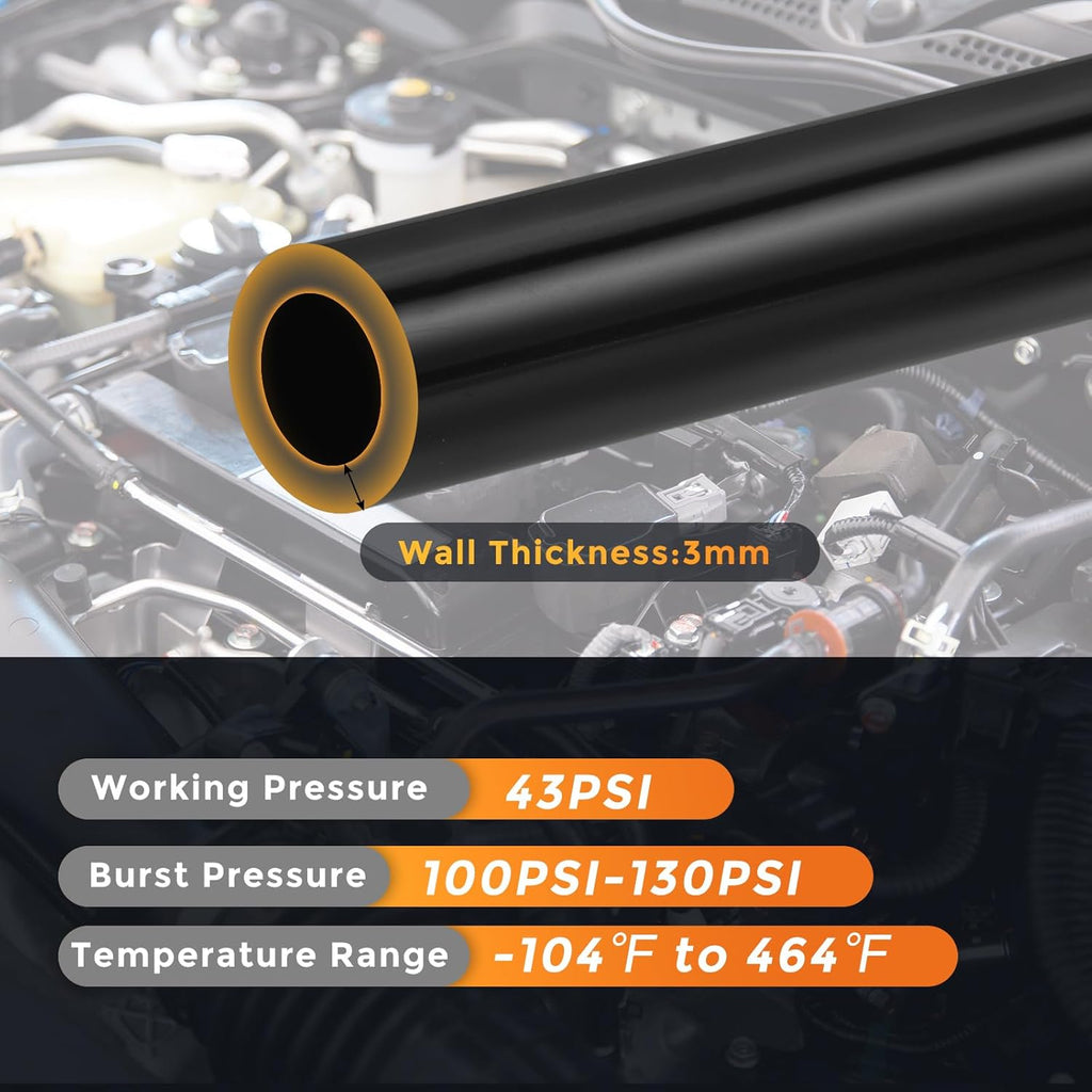 BRAND NEW 5pcs Silicone Automotive 6.6' Black Vacuum Hose 1/8 5/32 1/4 5/16 3/8